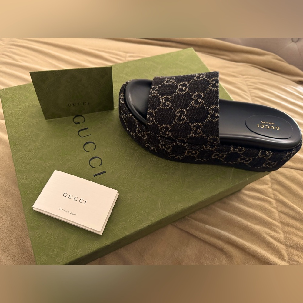 Gucci Jacquard Black Denim Black-Ivory Platform
